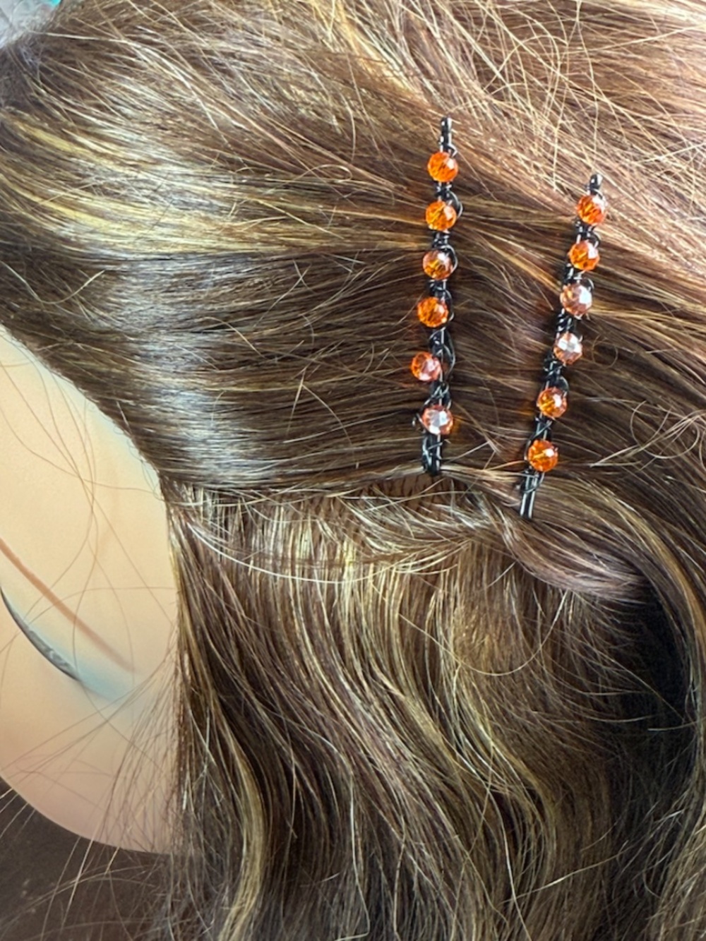 Orange Small Crystals Black Wire beaded Bobby Pins